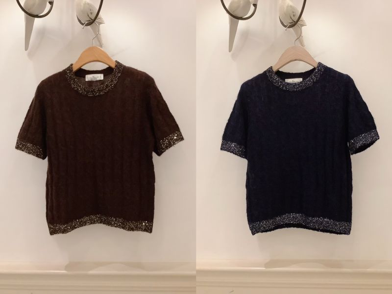 夜光呢語．針織亮邊短袖上衣 針織上衣,短袖針織,韓系上衣,秋冬上衣,氣質上衣,法式風上衣,韓國女裝,百搭上衣