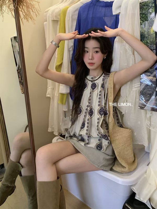 Le molt 民族圖騰棉麻背心 圖騰背心,棉麻上衣,民族風穿搭,夏季背心,夏日穿搭推薦,文青風上衣