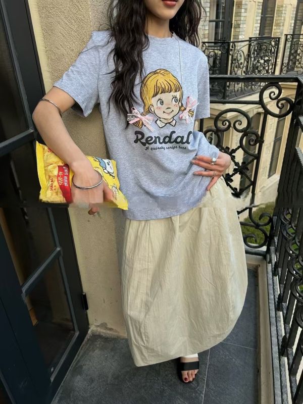 Le molt甜心繫髮・立體蝴蝶結雙馬尾圖案上衣 短袖上衣,T恤