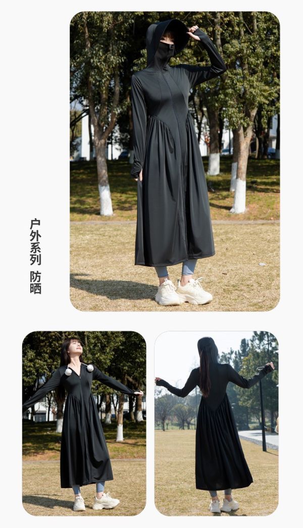Le molt 全防護高領防曬連帽長洋裝 防曬洋裝,連帽長洋裝,戶外女裝,防紫外線服飾,防風長裙,透氣洋裝,修身遮陽衣,防曬外出服,輕薄機能服