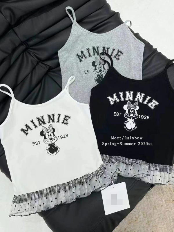Le molt Minnie復古甜心吊帶背心 Minnie背心,米奇吊帶上衣,韓系穿搭,甜美風背心,荷葉邊背心,可愛卡通背心,棉質吊帶上衣