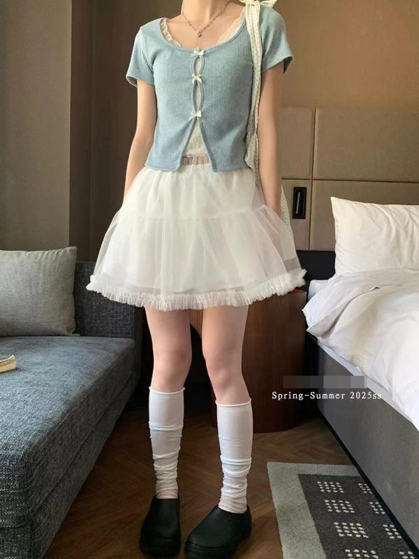 Le molt 雲紗輕語蓬裙 蓬裙,A字裙,多層紗裙,壓摺裙擺,澎澎裙,甜美風裙子,鬆緊腰裙,夢幻紗裙,空氣感裙裝,層次感短裙