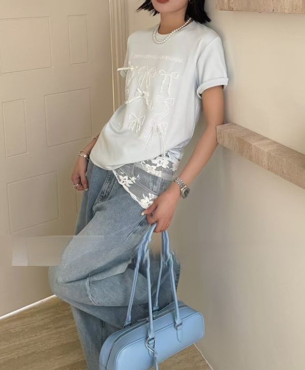 Le molt 蝴蝶結點綴圓領短袖T恤 今夏必備單品 圓領t,蝴蝶結
