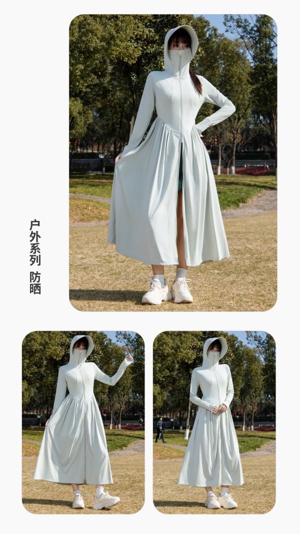 Le molt 全防護高領防曬連帽長洋裝 防曬洋裝,連帽長洋裝,戶外女裝,防紫外線服飾,防風長裙,透氣洋裝,修身遮陽衣,防曬外出服,輕薄機能服