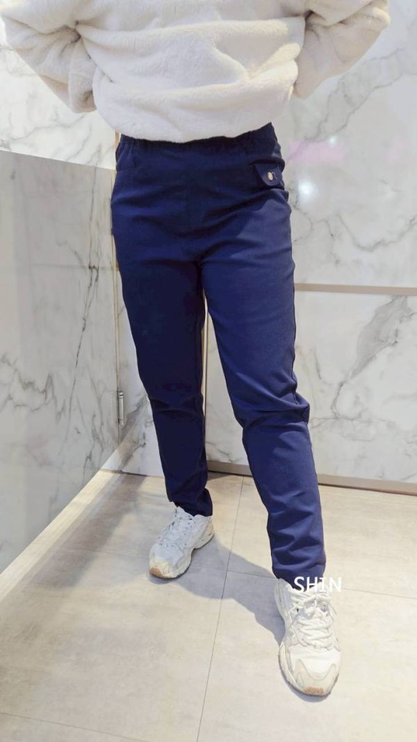 一口袋小刷毛工作褲(黑/藍) 