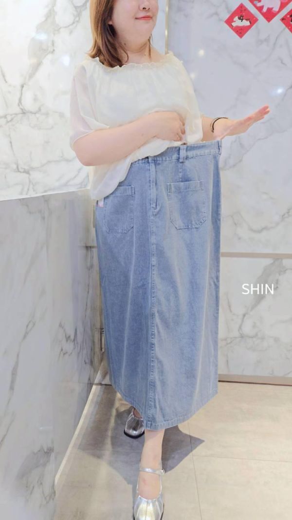 誰都要有的那件前口袋牛仔長裙(淺/深) 