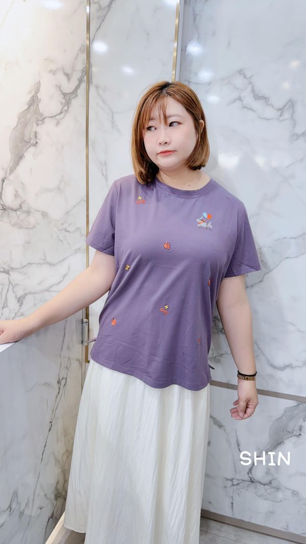刺繡狗拼鑽涼感T(紫/黑) 