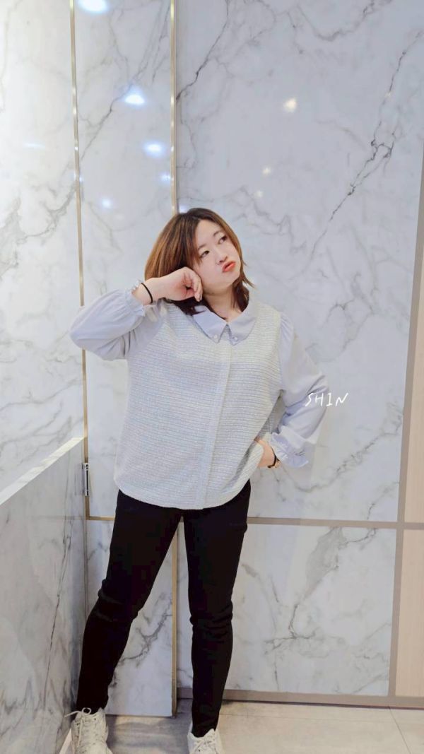 小香襯衫領漂漂上衣(杏/藍) 