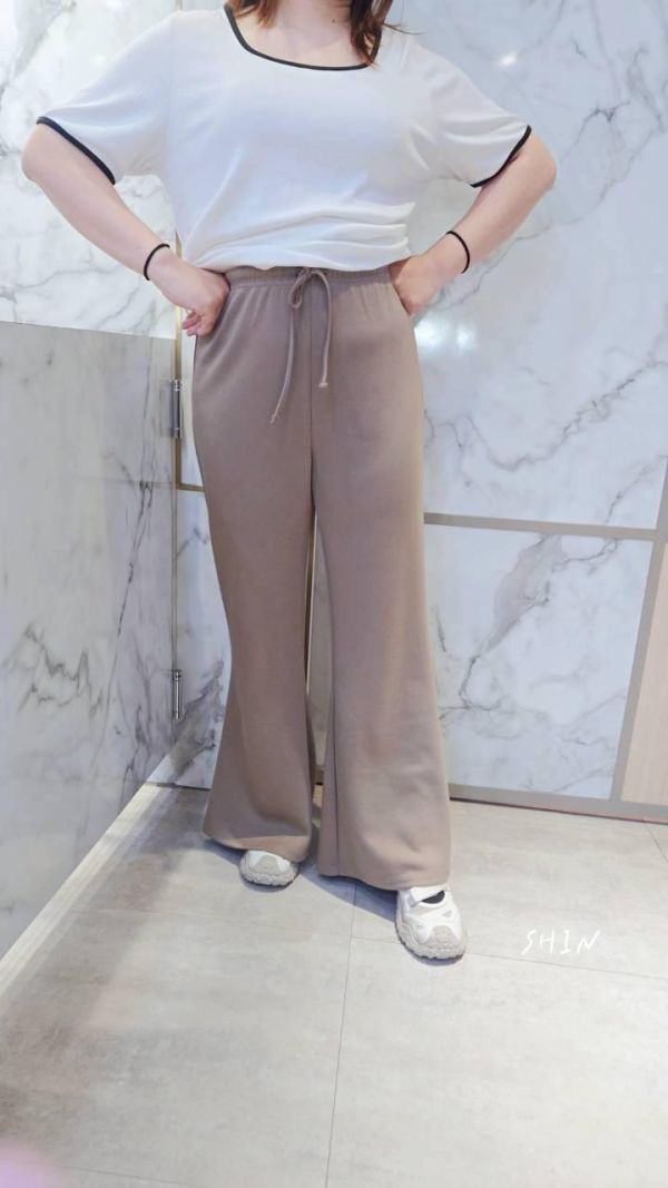 滑面喇叭綁帶長褲(杏/咖/黑) 