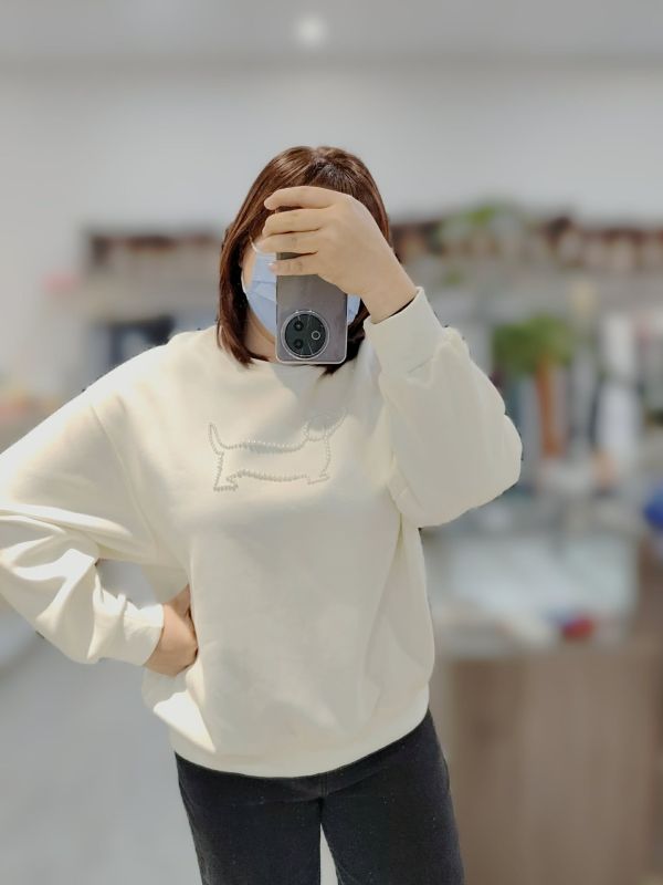 釘珠珠狗狗大學T(粉/奶油) 