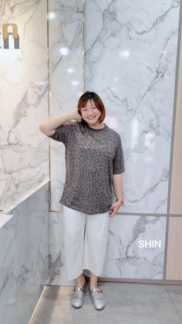 燒花豹紋T(深灰/杏) 