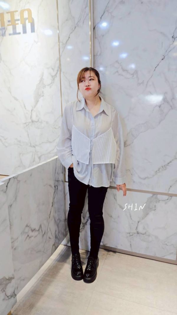 假兩件蕾絲背心雪紡襯衫(白/奶茶/灰) 