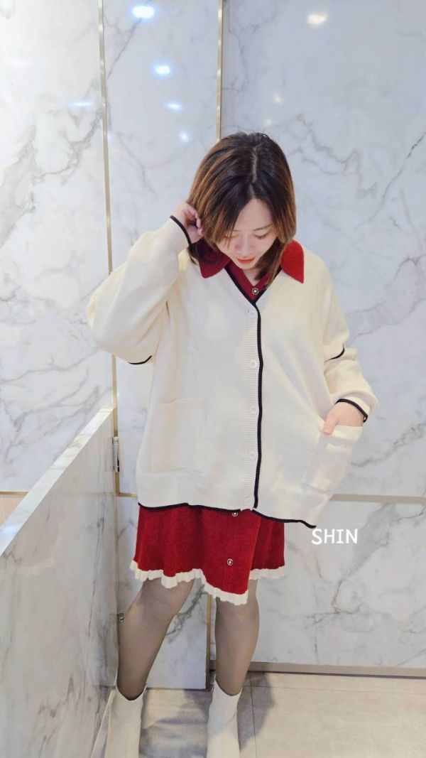 日系滾邊設計口袋針織外套(黑/杏/灰) 