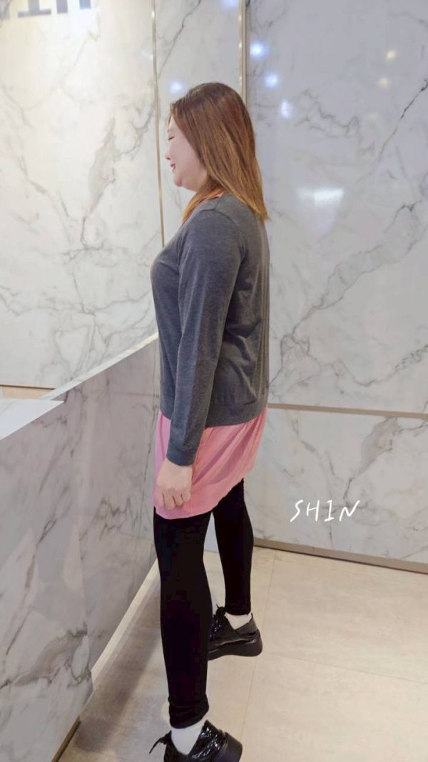 拼接色襯衫領長版衣(紫/灰) 