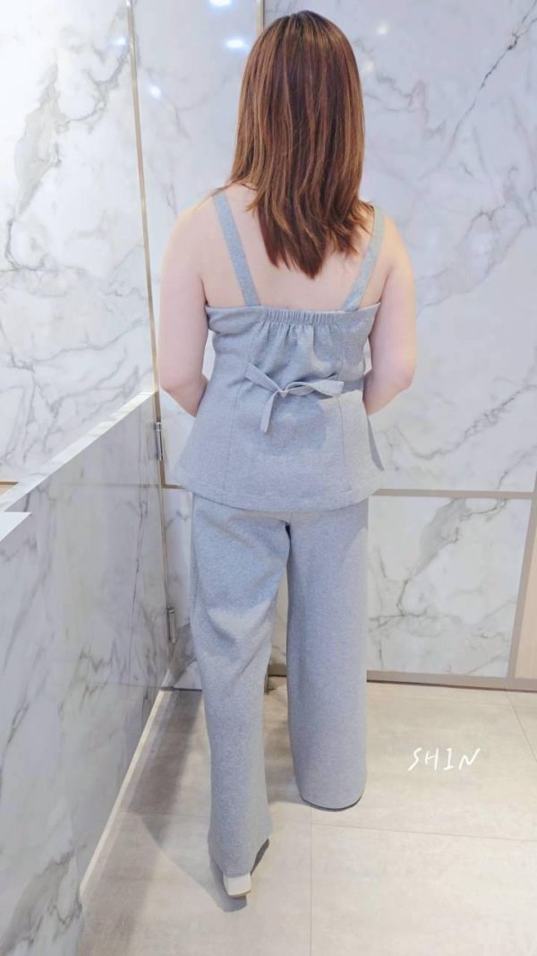 高質感風格螞蟻腰俐落套裝(灰/黑) 