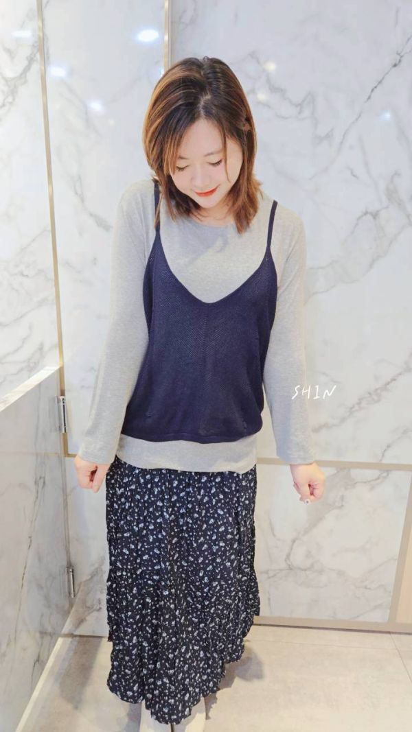 三件套碎花裙(深藍/咖) 