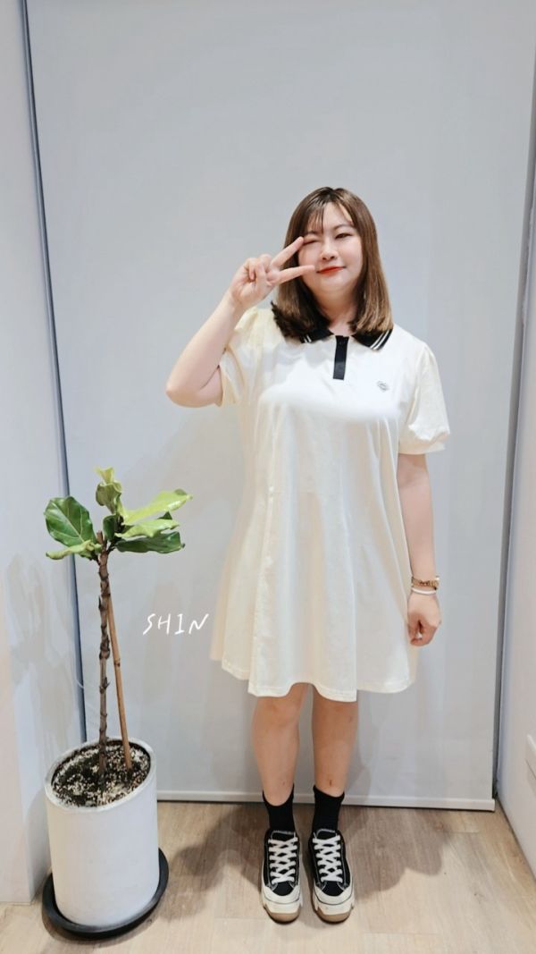 胸刺繡POLO領小洋裝(紫/綠/杏) 