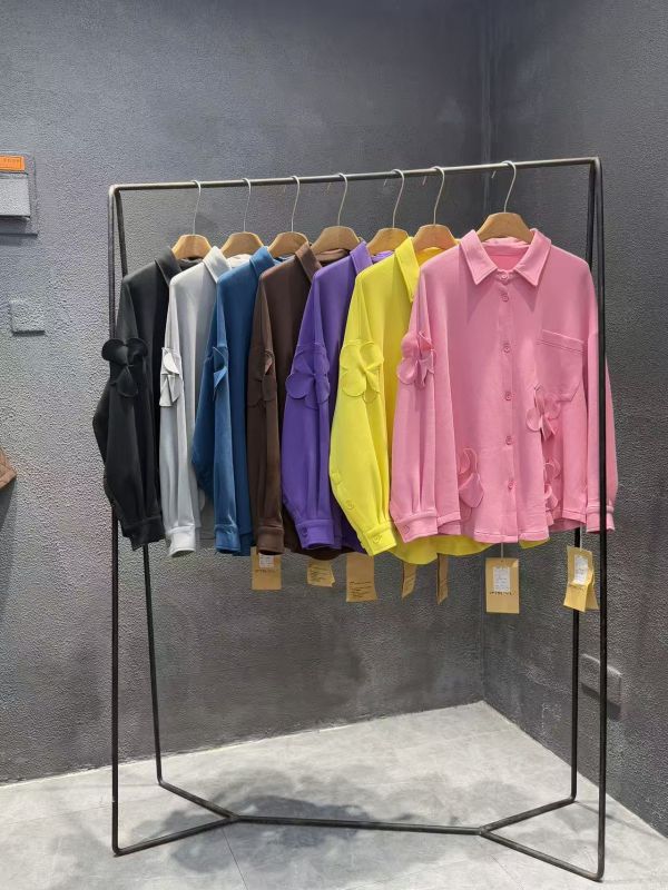 廣州高單自選設計師太空棉立體花襯衫(黑/粉/黃杏/灰/咖) 