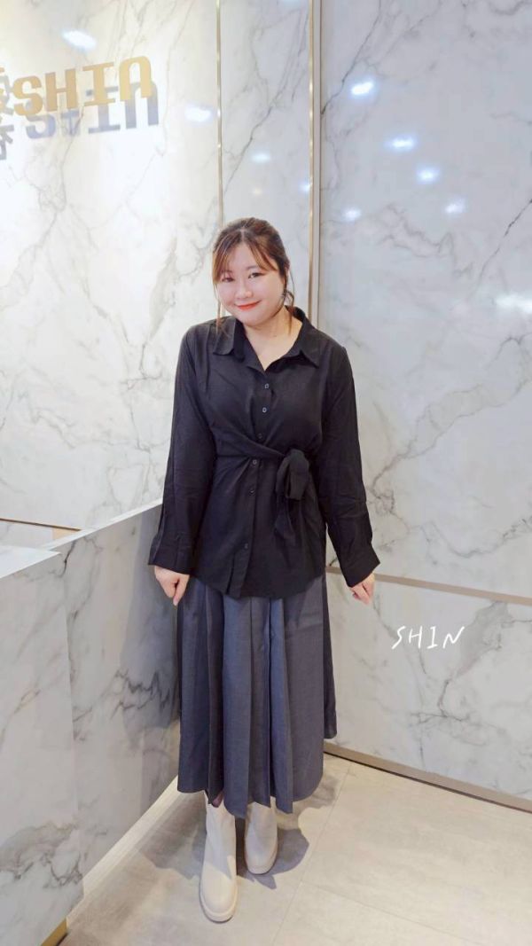 韓版天絲設計款綁帶襯衫(黑/藍/米白) 