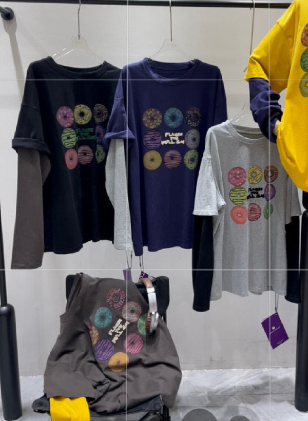 甜甜圈假兩件T(黑/深灰/深藍/花灰) 