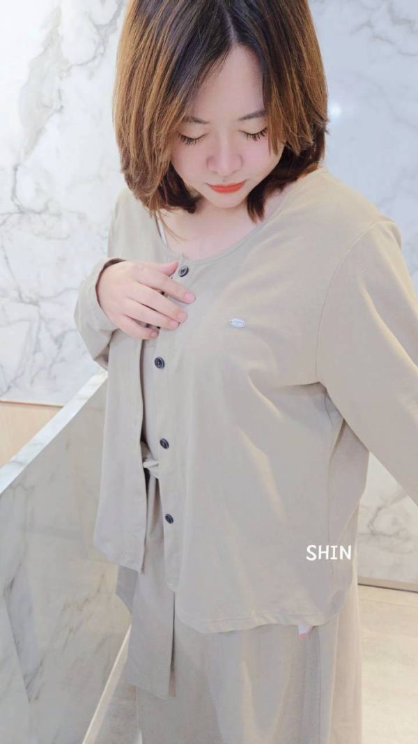 腰綁帶背心長洋+外套(黑/卡其) 