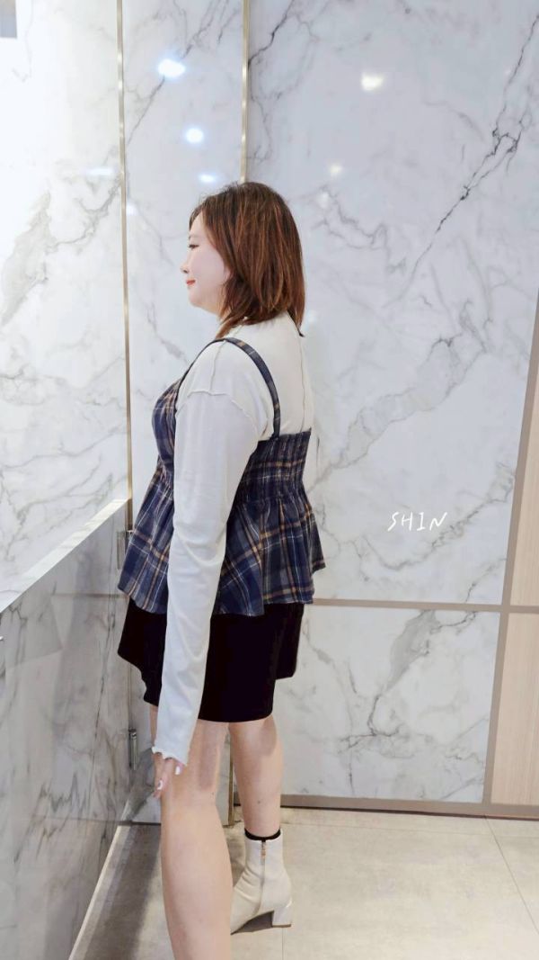 格子吊帶背心(黑白/藍綠) 