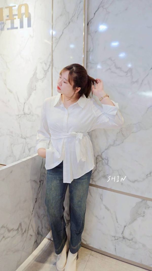 韓版天絲設計款綁帶襯衫(黑/藍/米白) 