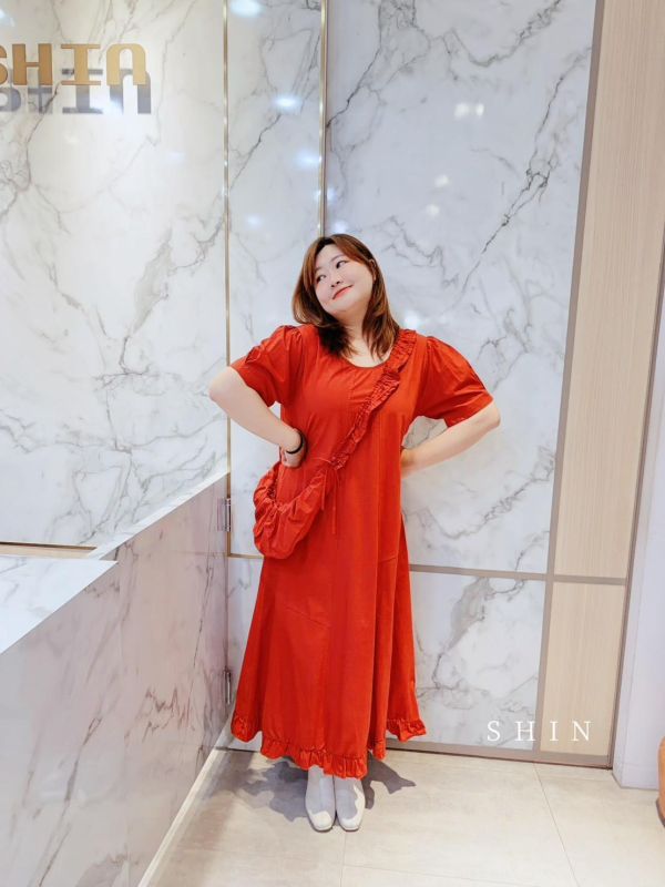 仙氣飄飄斜垮包方領洋(黃/粉/紅/藍) 