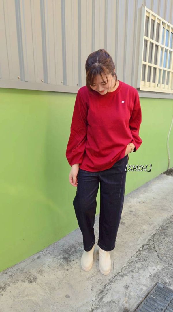小鈕扣袖裁線T(紅/黑) 