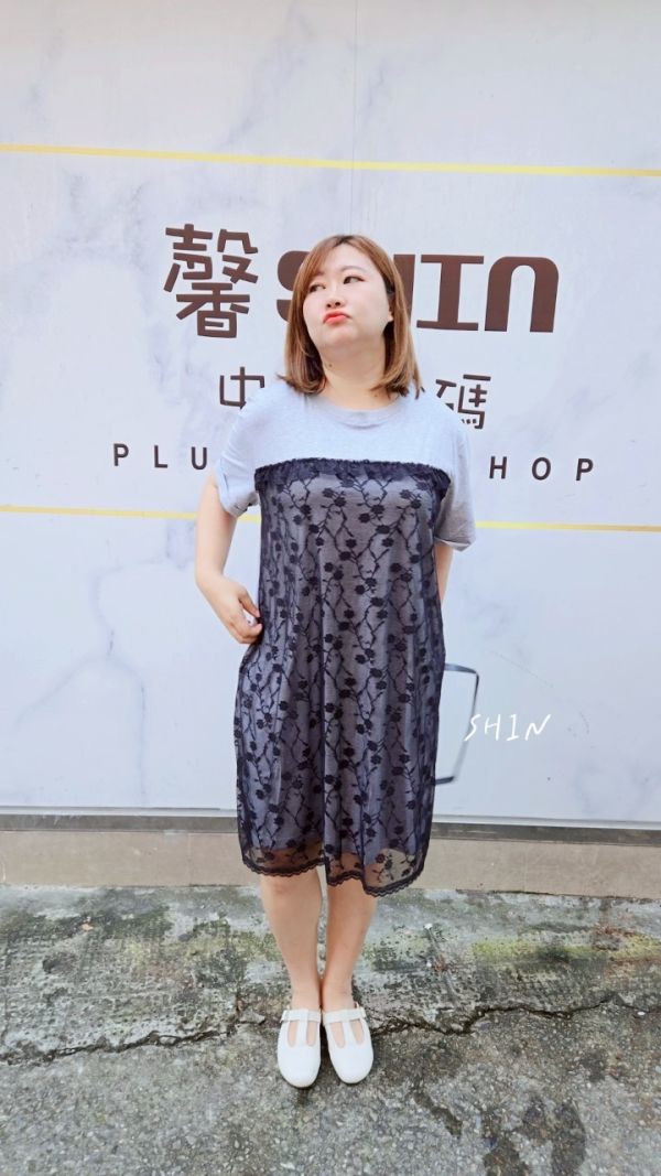 拼接蕾絲棉長版洋 