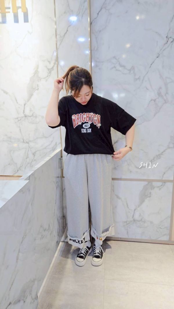 點綴花邊英字T(奶灰/灰綠/黑) 