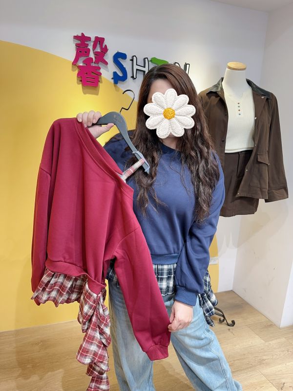 格子下擺大學T(藍格/紅格) 