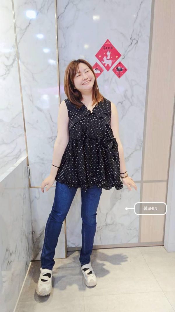 波波點棉麻滾邊長版背心(黑底/白底) 