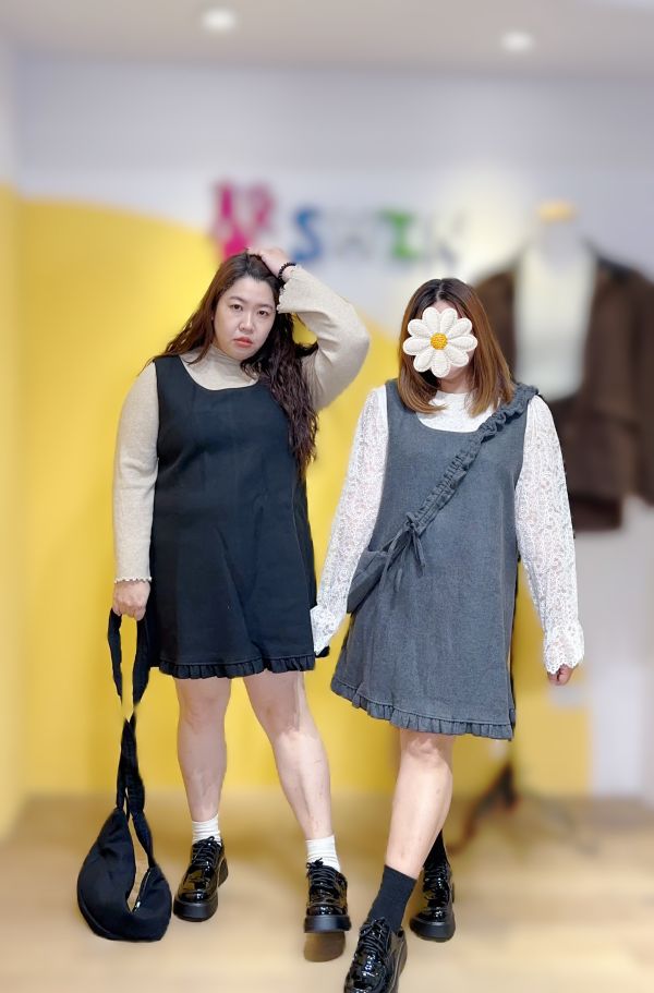 小女孩的學院風毛呢洋裝附包包(灰/黑) 