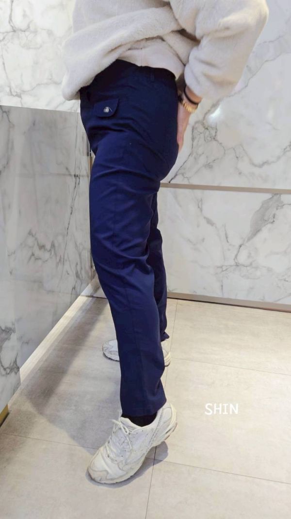 一口袋小刷毛工作褲(黑/藍) 