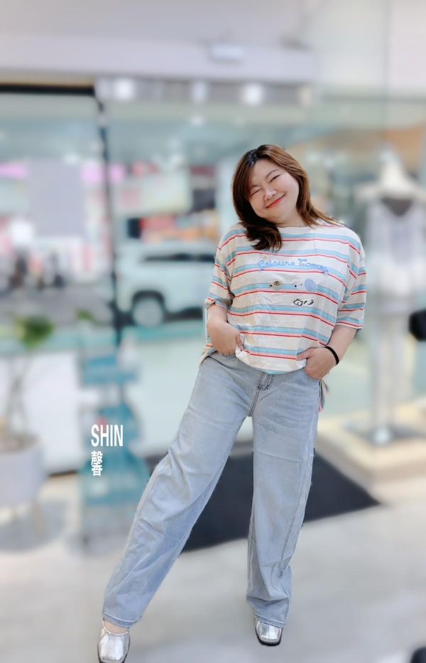 青春感狗狗臉T(條紋/杏) 