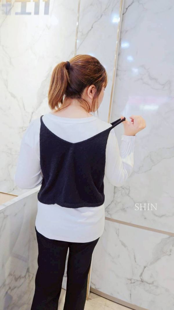 正韓KOREA針織綁帶背心(杏/黑) 