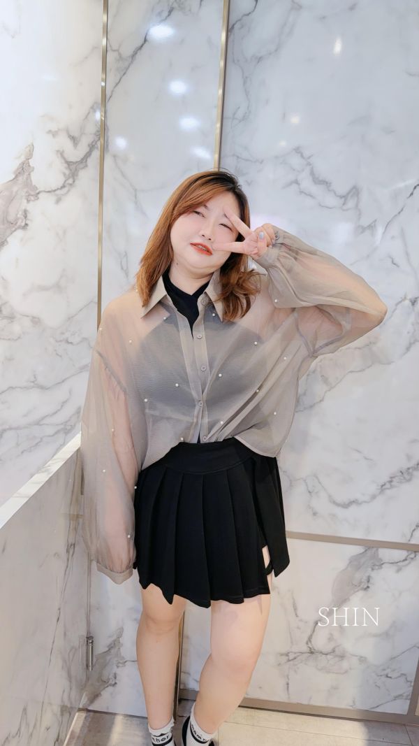 超韓珍珠透透襯衫(黑/杏/咖) 