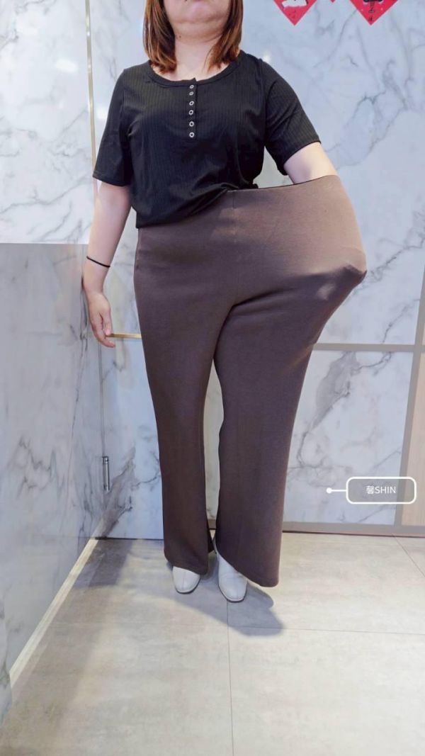 正韓太空棉鬆緊微喇叭長褲(黑/咖) 