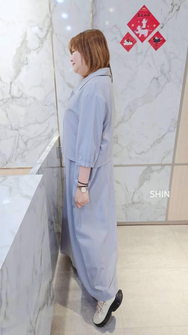 可正式但又不流於普通的工裝長洋套裝(水藍/深藍) 