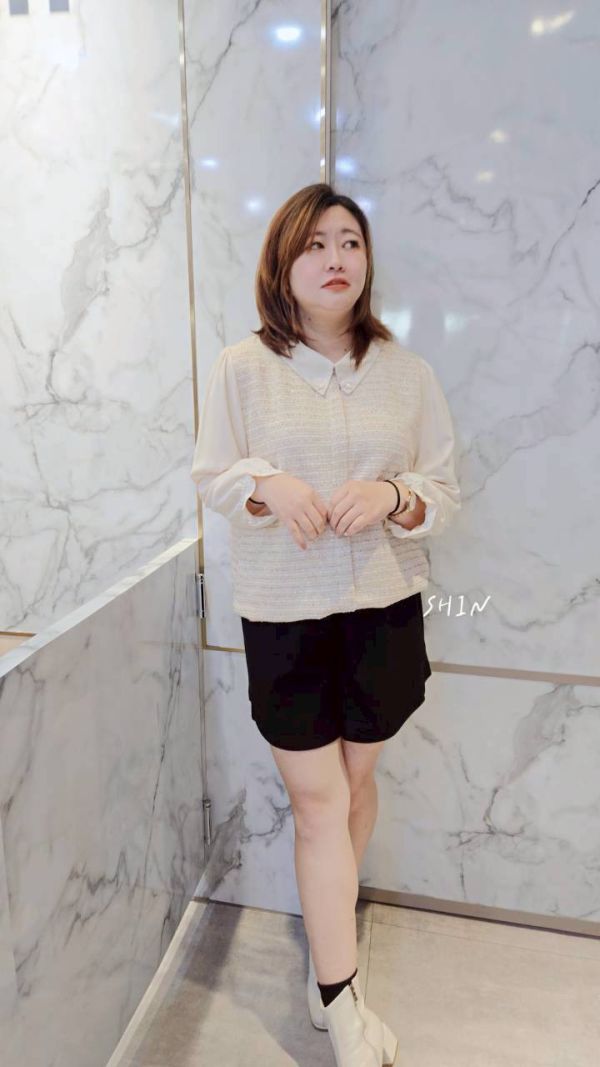 小香襯衫領漂漂上衣(杏/藍) 