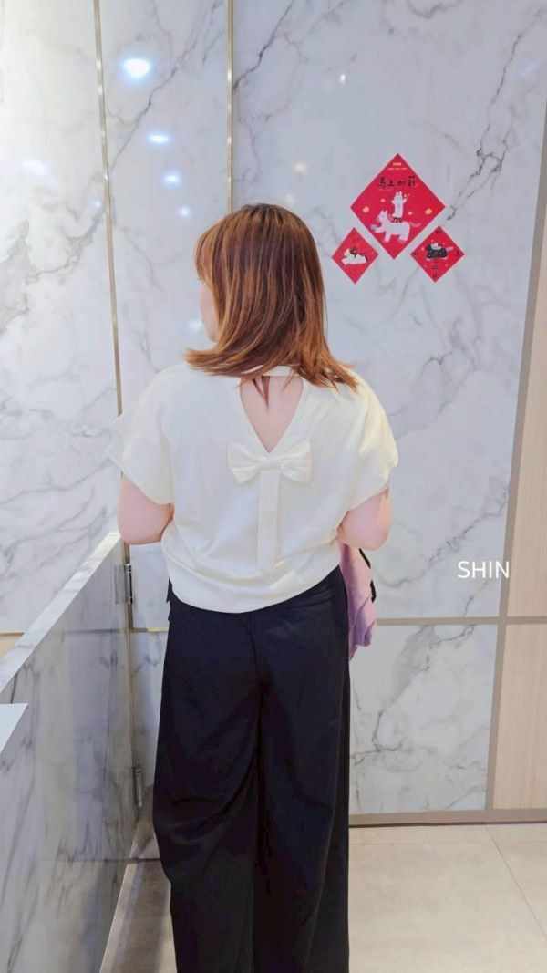 水水後蝴蝶結素T(紫/黑/杏) 