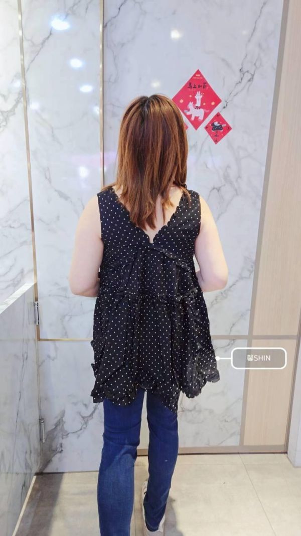 波波點棉麻滾邊長版背心(黑底/白底) 