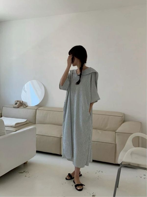 正韓學院風直紋長洋（黑/藍/紅） 