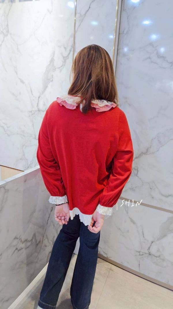 廣州自選款高品質手工蕾絲花邊T(紅/杏) 