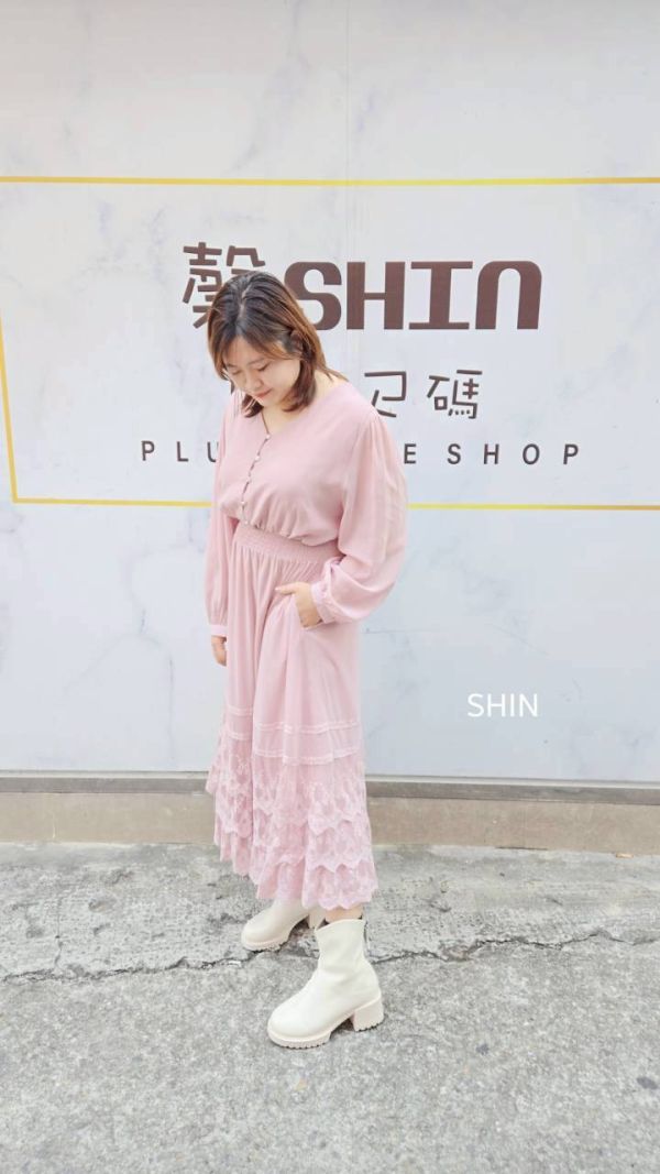 仙仙下凡蕾絲雪紡洋(粉/灰藍) 