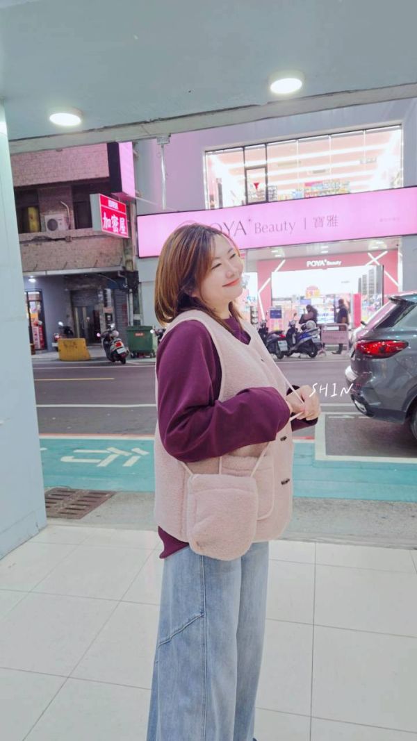 附包綿羊毛背心(粉/杏) 