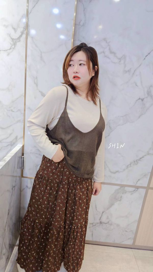 三件套碎花裙(深藍/咖) 