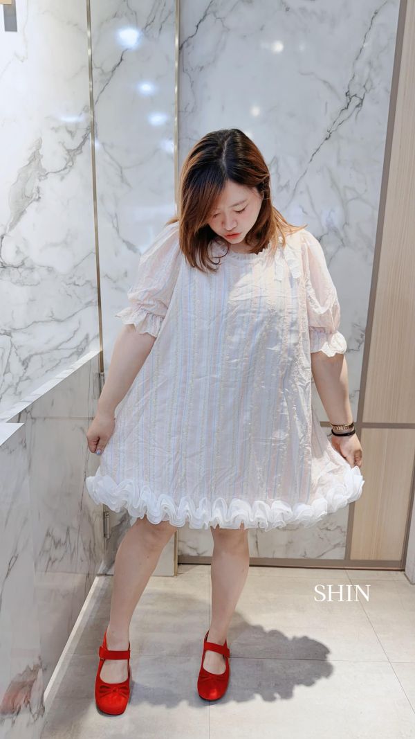 滾邊超級可愛的宮廷小洋裝(柔粉/美杏) 
