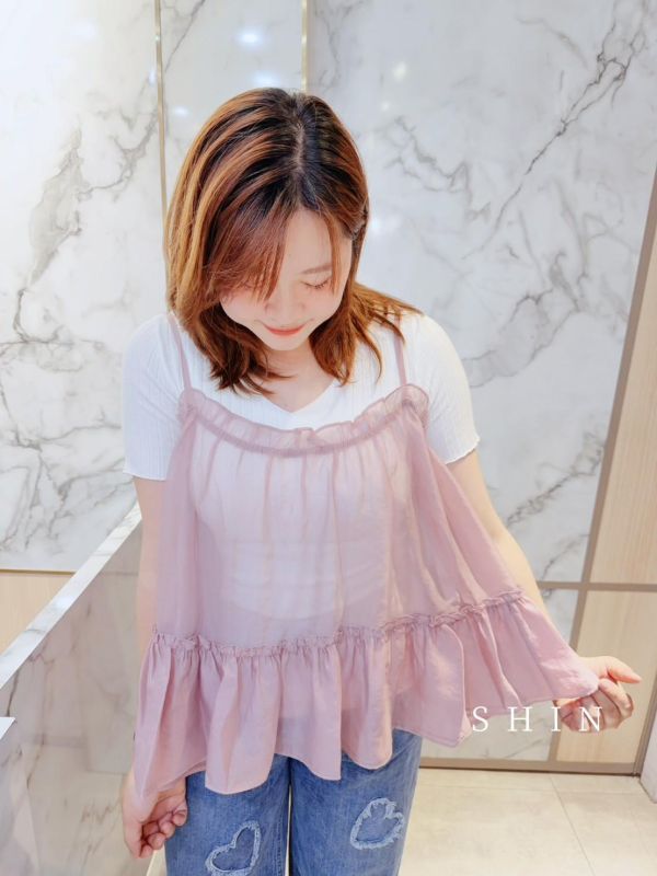 韓式小姊姊透紗外罩背心(灰/粉紫/白) 